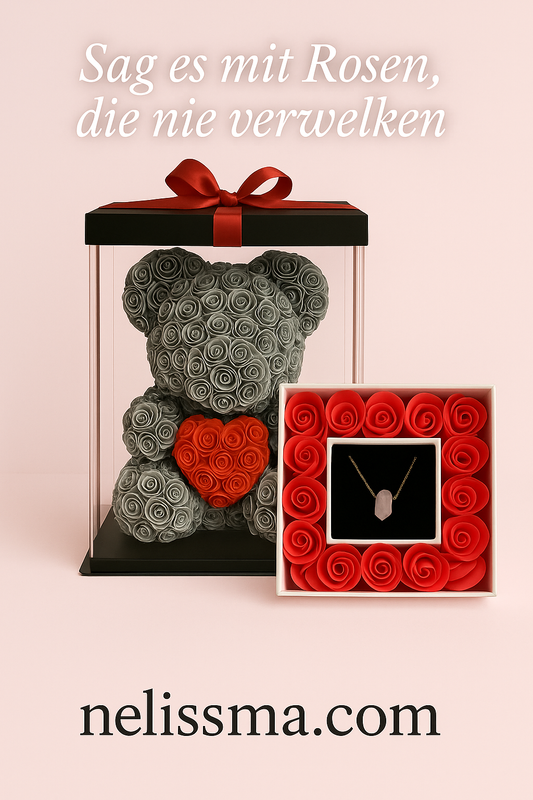 Elegantes Geschenkset – Rosenbär & Halskette mit Rosenbox